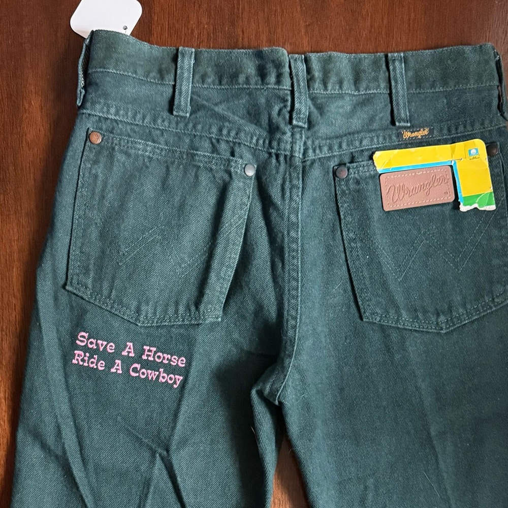 Custom -Ride a Cowboy -Wrangler Dark Green Bootcut Slim Cowboy Cut Jeans